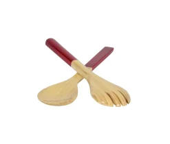 Lacquered Bamboo Salad Servers in Red - 1 Pair