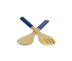 Lacquered Bamboo Salad Servers in Blue - 1 Pair