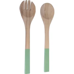 Lacquered Bamboo Salad Servers in Pastel Green - 1 Pair