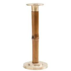 Large Bamboo Candlestick in Light Brown - 1 Each