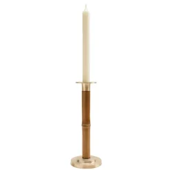 Large Bamboo Candlestick in Light Brown - 1 Each