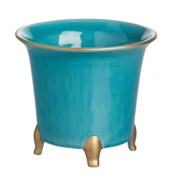 Large Turquoise & Gold Cachepot