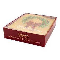 Leaf Wreath With Plaid Bow Large Boxed Christmas Cards - includes 15 Boxed Christmas Cards