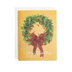 Leaf Wreath With Plaid Bow Large Boxed Christmas Cards - includes 15 Boxed Christmas Cards