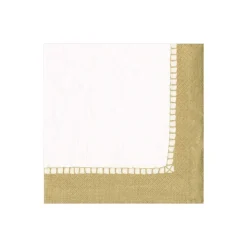 Linen Border Paper Cocktail Napkins in Gold - 20 Per Package