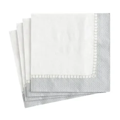 Linen Border Paper Cocktail Napkins in Silver - 20 Per Package