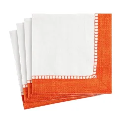 Linen Border Paper Cocktail Napkins in Coral - 20 Per Package