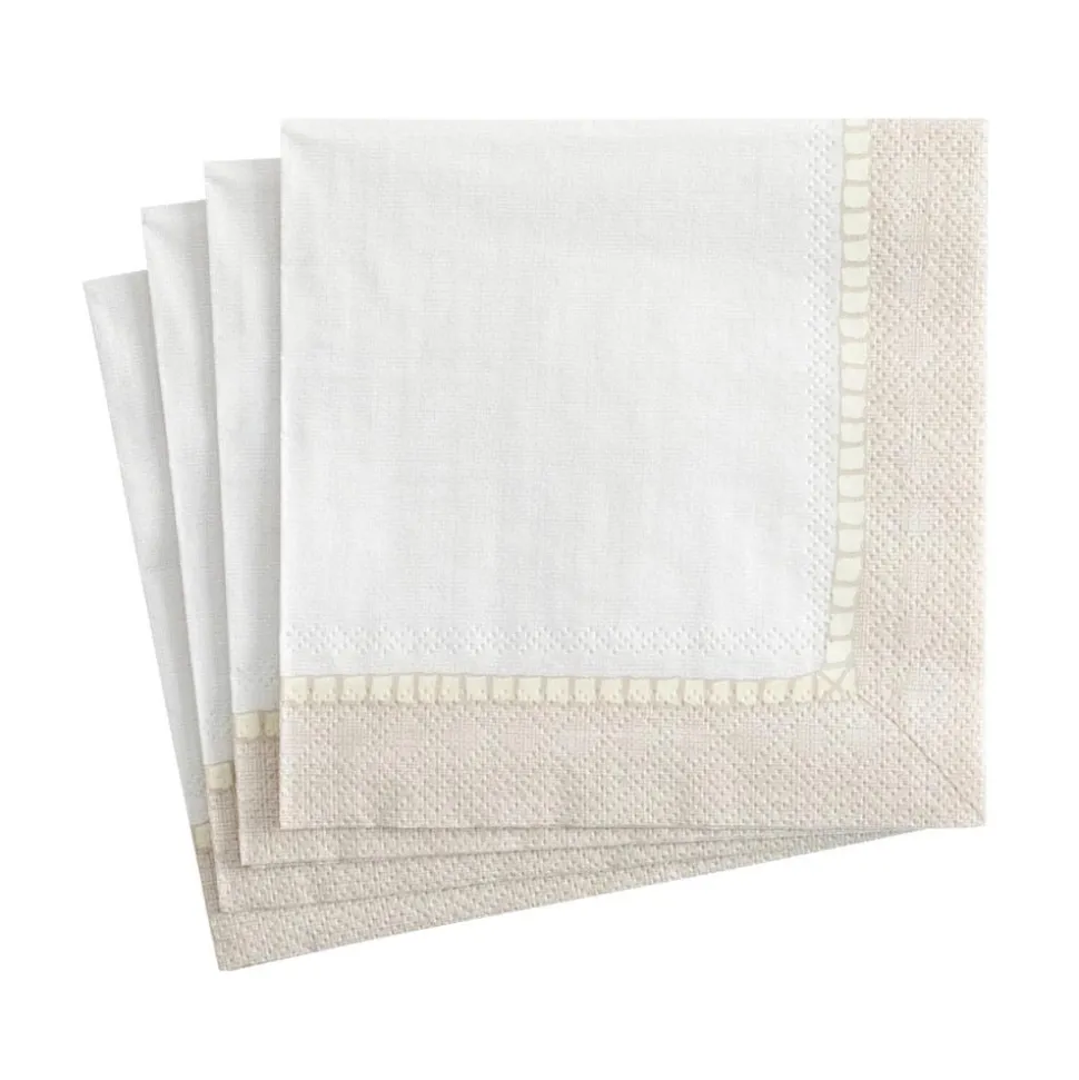 Linen Border Paper Cocktail Napkins in Natural - 20 Per Package