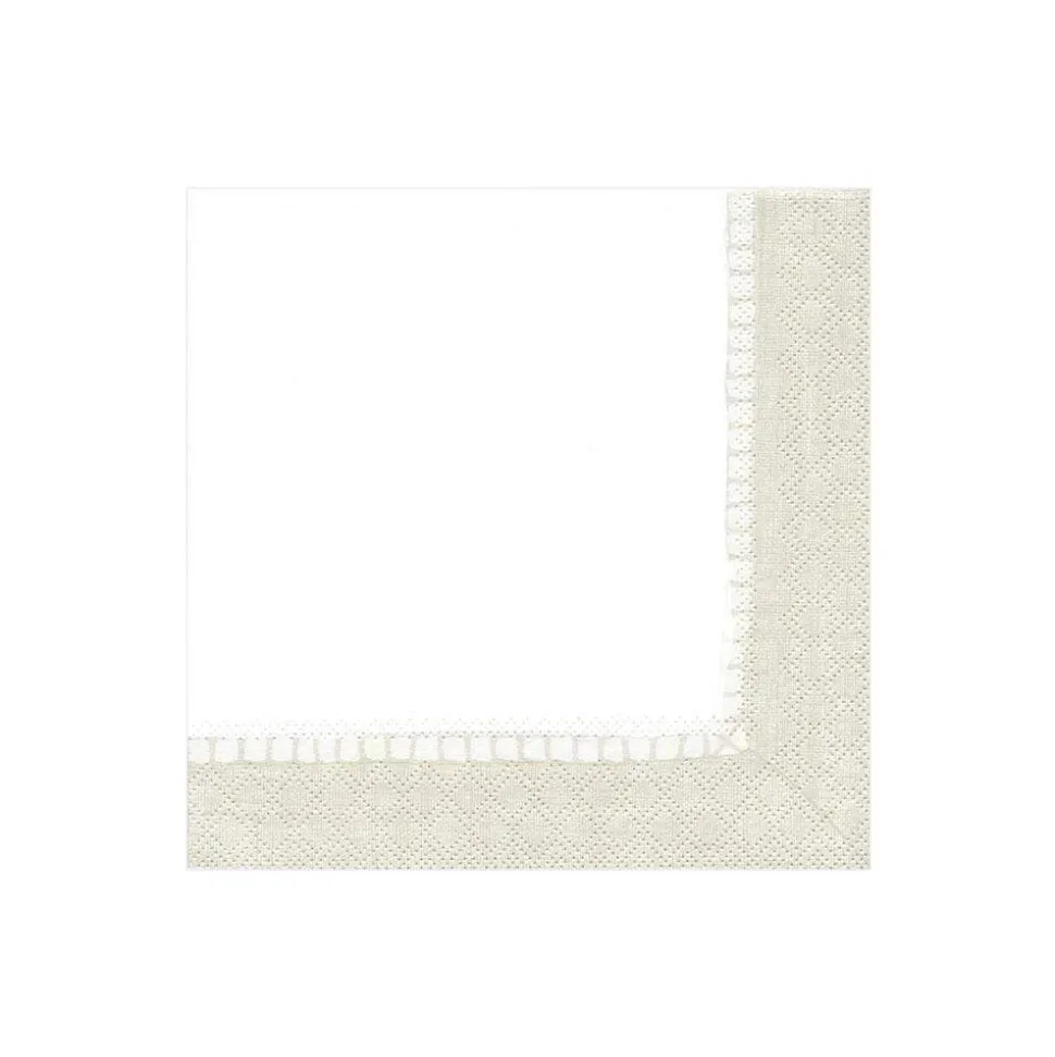 Linen Border Paper Cocktail Napkins in Natural - 20 Per Package