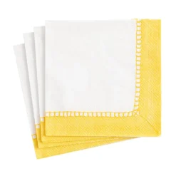 Linen Border Paper Cocktail Napkins in Yellow - 20 Per Package
