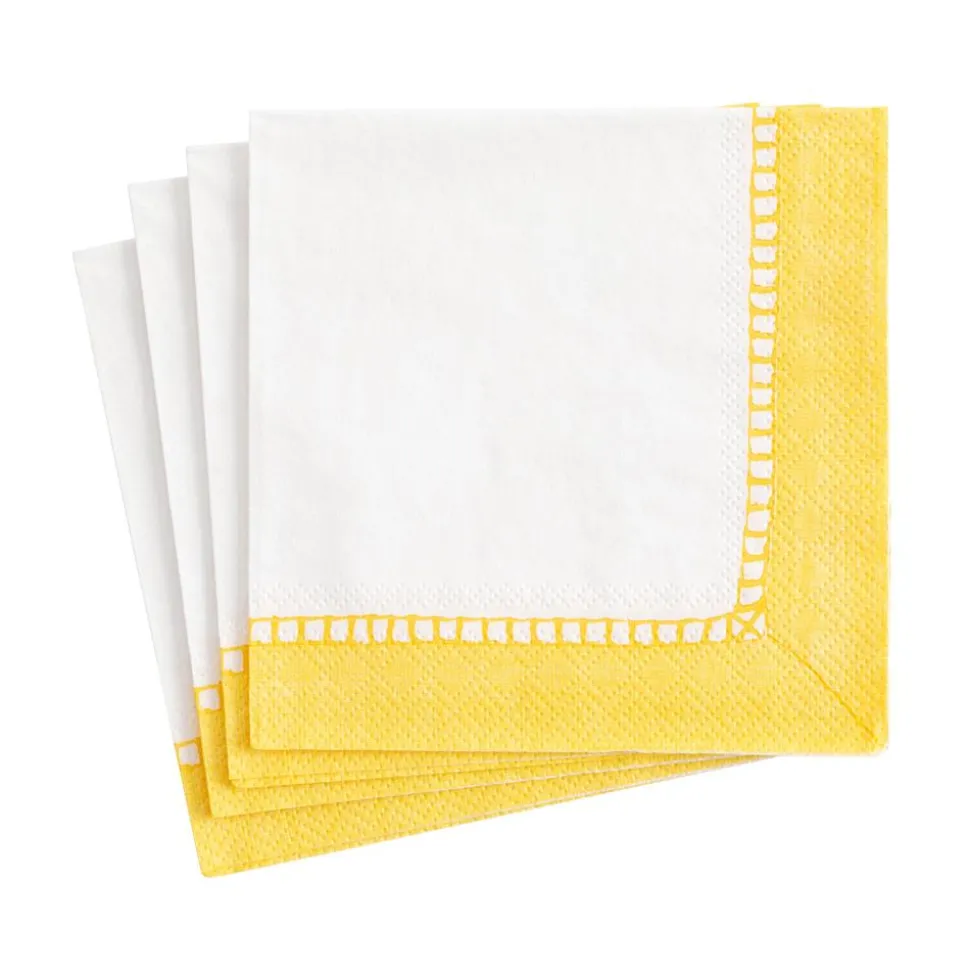 Linen Border Paper Cocktail Napkins in Yellow - 20 Per Package