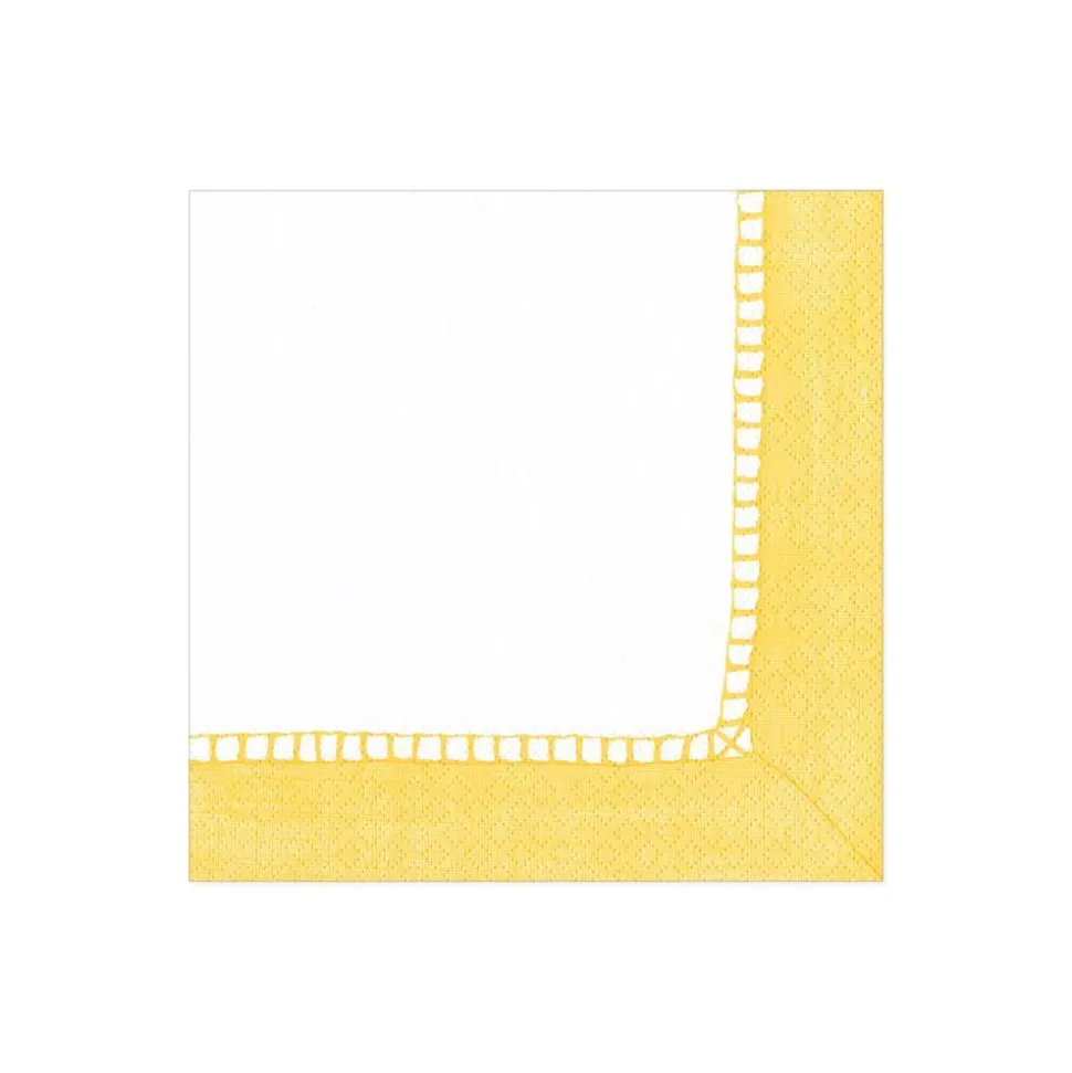 Linen Border Paper Cocktail Napkins in Yellow - 20 Per Package