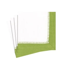 Linen Border Paper Cocktail Napkins in Green - 20 Per Package