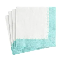 Linen Border Paper Cocktail Napkins in Robin's Egg Blue - 20 Per Package