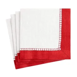 Linen Border Paper Cocktail Napkins in Red - 20 Per Package