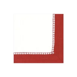 Linen Border Paper Cocktail Napkins in Red - 20 Per Package