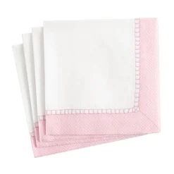 Linen Border Paper Cocktail Napkins in Petal Pink - 20 Per Package