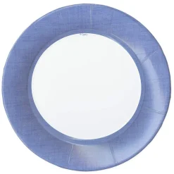 Linen Border Paper Dinner Plates in Blue II - 8 Per Package