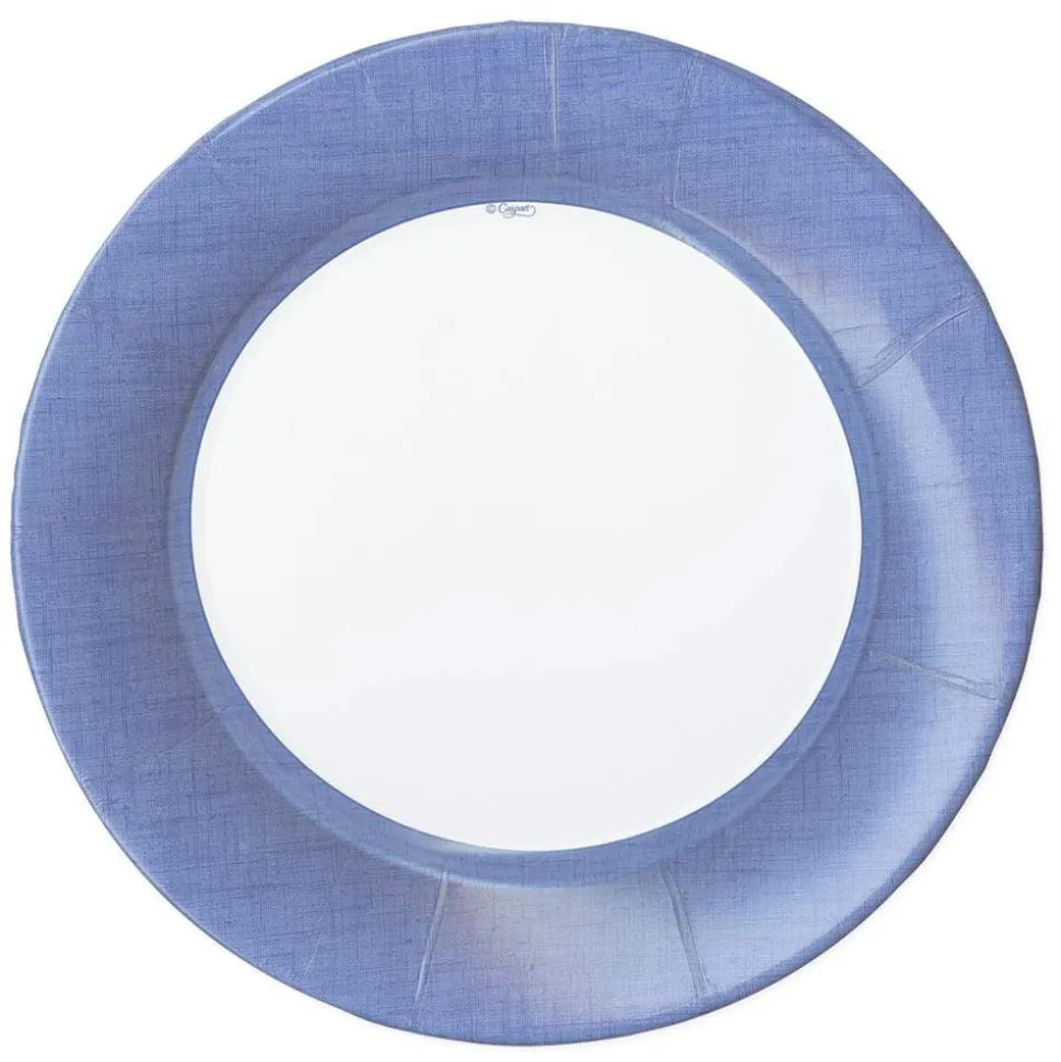 Linen Border Paper Dinner Plates in Blue II - 8 Per Package