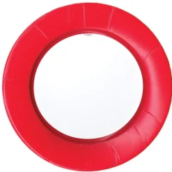 Linen Border Paper Dinner Plates in Red - 8 Per Package