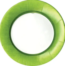 Linen Border Paper Dinner Plates in Moss Green - 8 Per Package