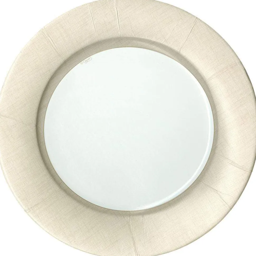 Linen Border Paper Dinner Plates in Natural - 8 Per Package