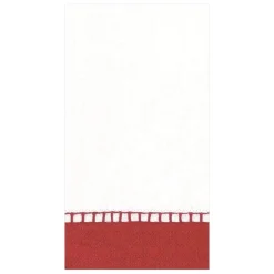 Linen Border Paper Guest Towel Napkins in Red - 15 Per Package