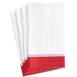 Linen Border Paper Guest Towel Napkins in Red - 15 Per Package