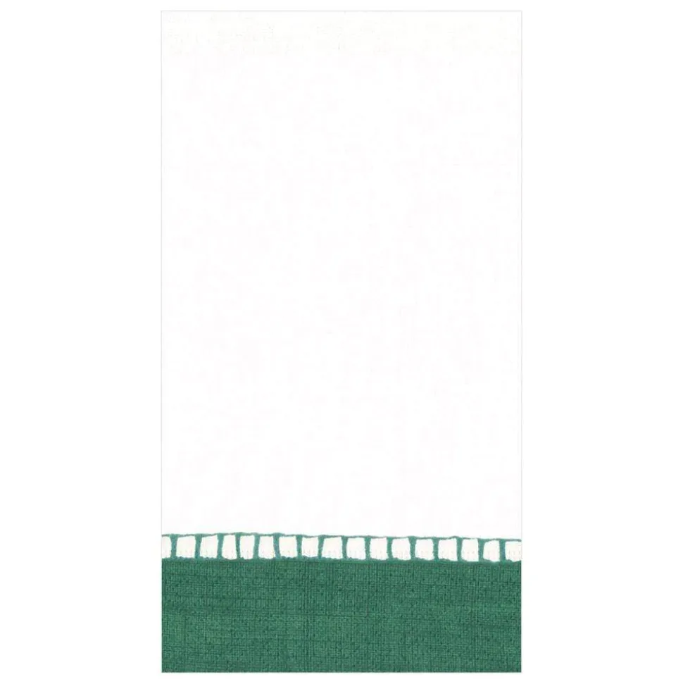 Linen Border Paper Guest Towel Napkins in Emerald - 15 Per Package