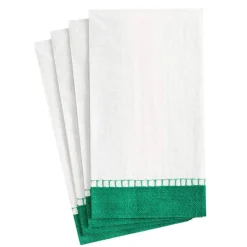 Linen Border Paper Guest Towel Napkins in Emerald - 15 Per Package