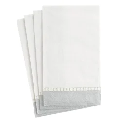 Linen Border Paper Guest Towel Napkins in Silver - 15 Per Package