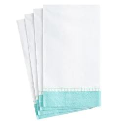 Linen Border Paper Guest Towel Napkins in Robin's Egg Blue - 15 Per Package