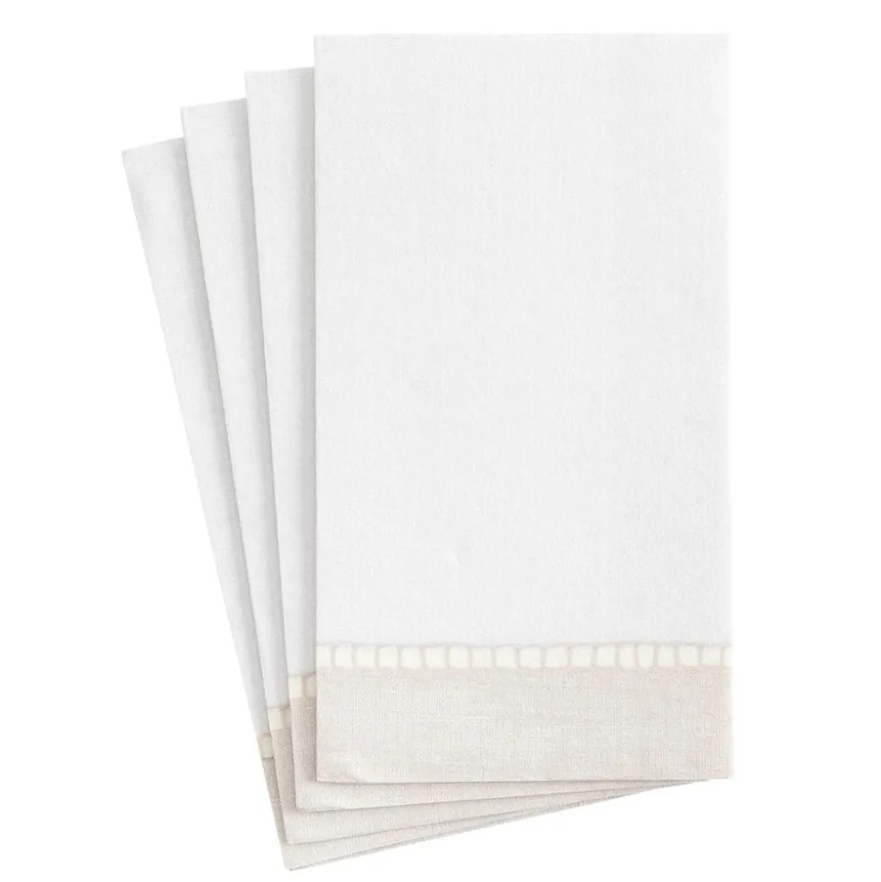 Linen Border Paper Guest Towel Napkins in Natural - 15 Per Package