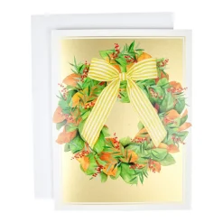 Magnolia Wreath With Striped Bow Large Boxed Christmas Cards - includes 15 Boxed Christmas Cards & Envelopes