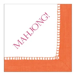 Mahjong! Paper Cocktail Napkins - Linen Border in Coral