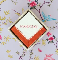 Mahjong! Paper Cocktail Napkins - Linen Border in Coral