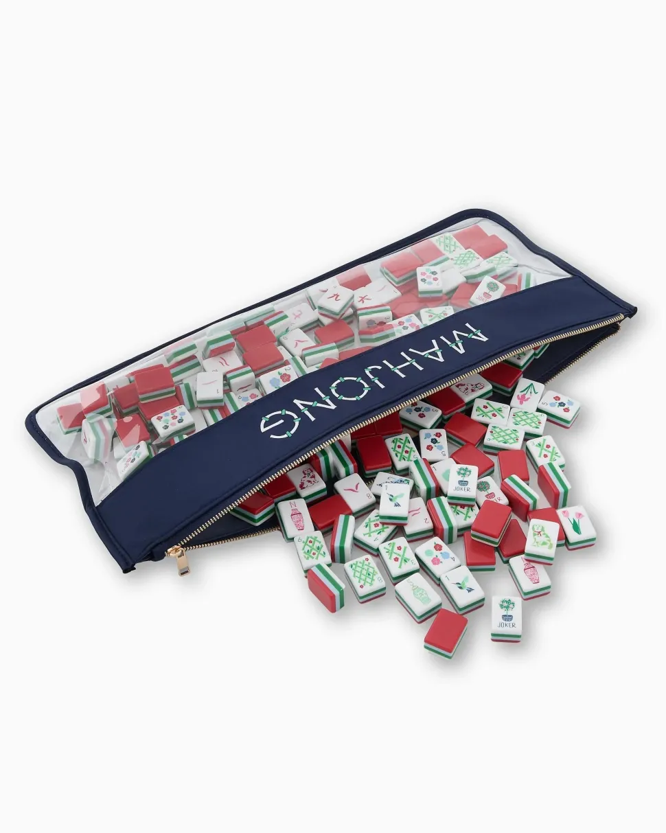 Mahjong Tile Storage Bag - Navy Bamboo