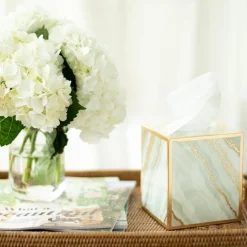 Marble Lacquer Tissue Box Cover in Moonlight Grey - 1 Each