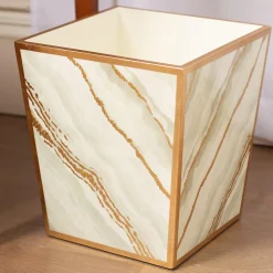 Marble Lacquer Wastebasket in Moonlight Grey - 1 Each