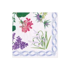 Mary Delany Flower Mosaics Boxed Paper Cocktail Napkins in White - 40 Per Box