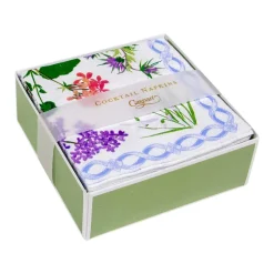 Mary Delany Flower Mosaics Boxed Paper Cocktail Napkins in White - 40 Per Box