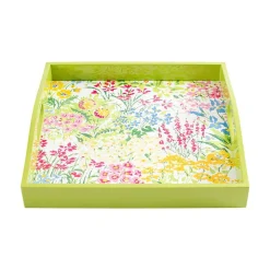 Meadow Flowers Lacquer Square Tray in White - 1 Each