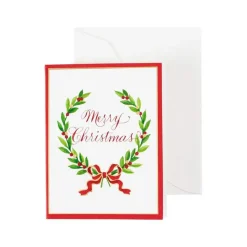 Merry Christmas Laurel Wreath Gift Enclosure Cards in Gold Foil - 4 Mini Cards & 4 Envelopes