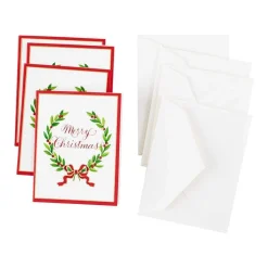 Merry Christmas Laurel Wreath Gift Enclosure Cards in Gold Foil - 4 Mini Cards & 4 Envelopes