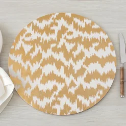 Modern Moiré Round Lacquer Placemat in Gold - 1 Each