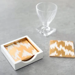 Modern Moiré Square Lacquer Coaster in Holder - Set of 4