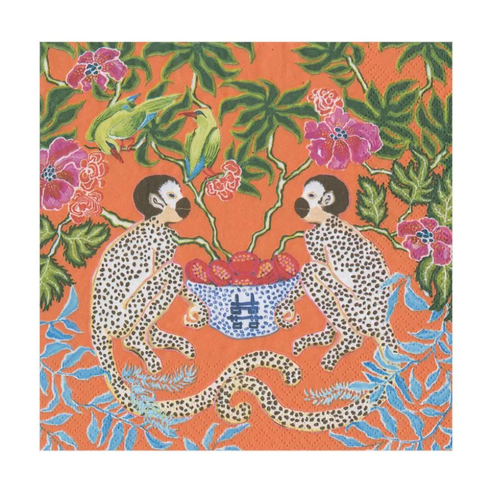 Monkeys Paper Luncheon Napkins in Orange - 20 Per Package