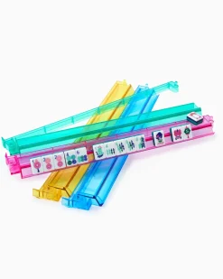 Multicolor Acrylic Mahjong Rack & Pushers - Set of 4