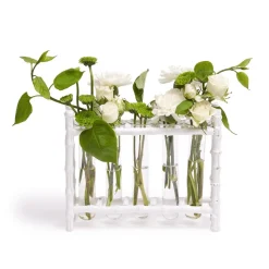 Natural Bamboo Vase With 5 Glass Tubes in White