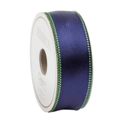 Navy & Green Reversible Satin Wired Ribbon - 10 Yard Spool